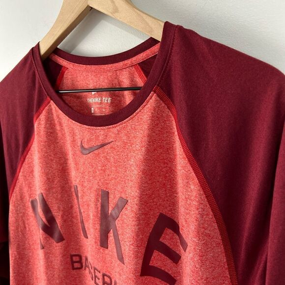 Nike Red and Maroon 3/4 Sleeve Baseball Drifit Shirt M - Picture 2 of 6